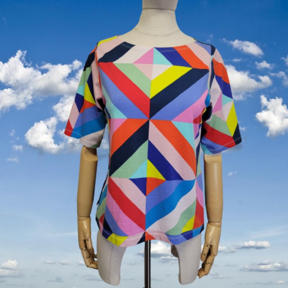 Marimekko x Uniqlo Colorful Geometric Boxy Oversized Tee Shirt Womens XS - Picture 1 of 9